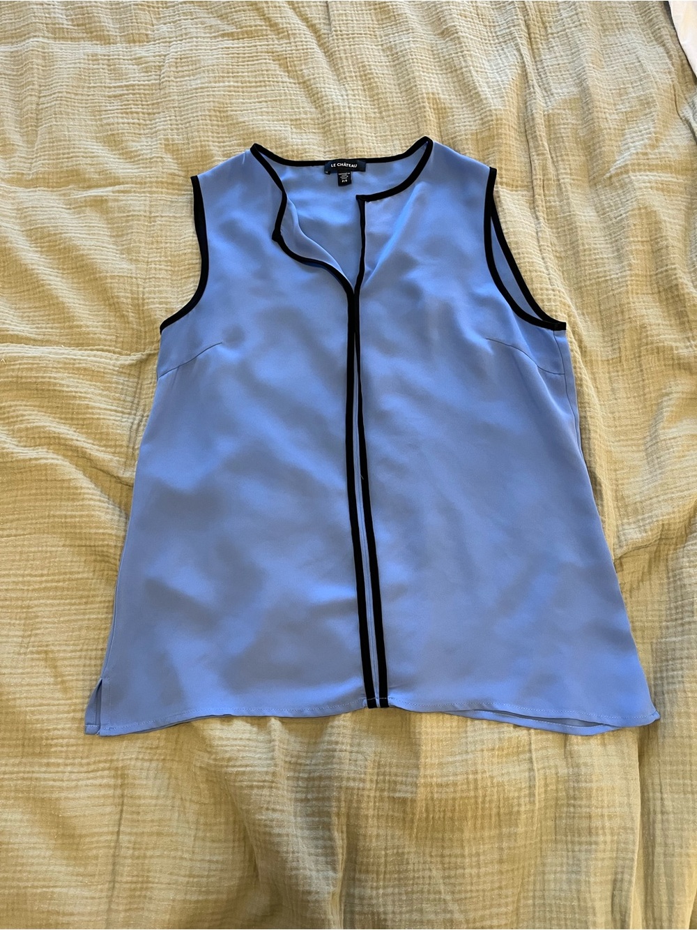 Le Château Sleeveless Blouse | Periwinkle Blue with Black Trim | Size Small